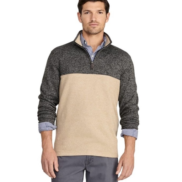 IZOD MEN'S 1/4 Zip‎ Pullover Fleece Sweater Camel Heather XL - Picture 1 of 8